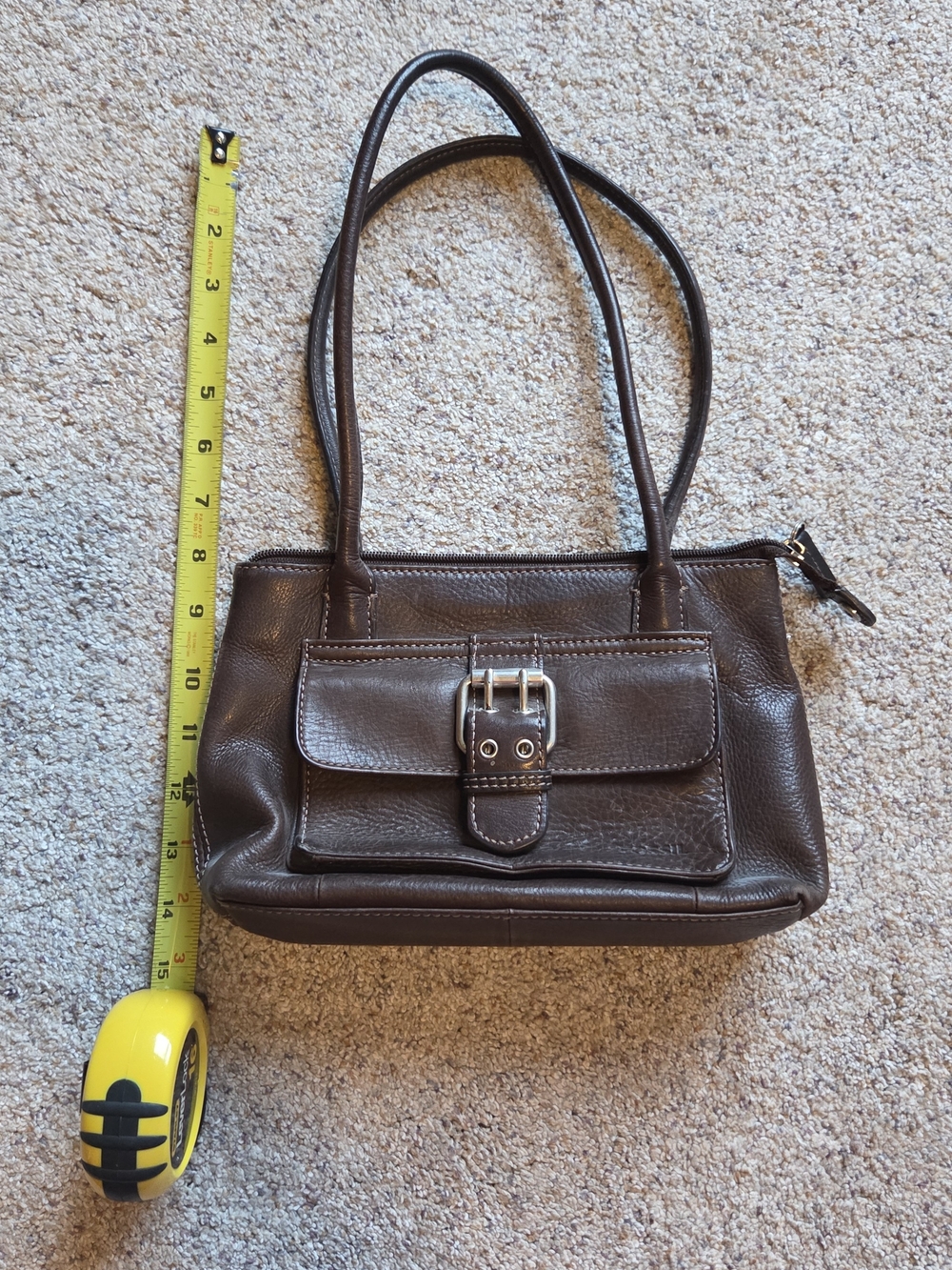 Fossil Dark Brown Leather Buckle Front Shoulder Bag